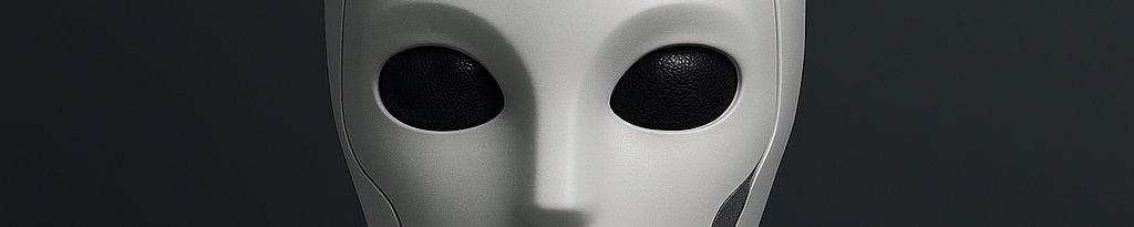 The Geopolitics of AI Use A close-up of a white, featureless mask with large black eye sockets.