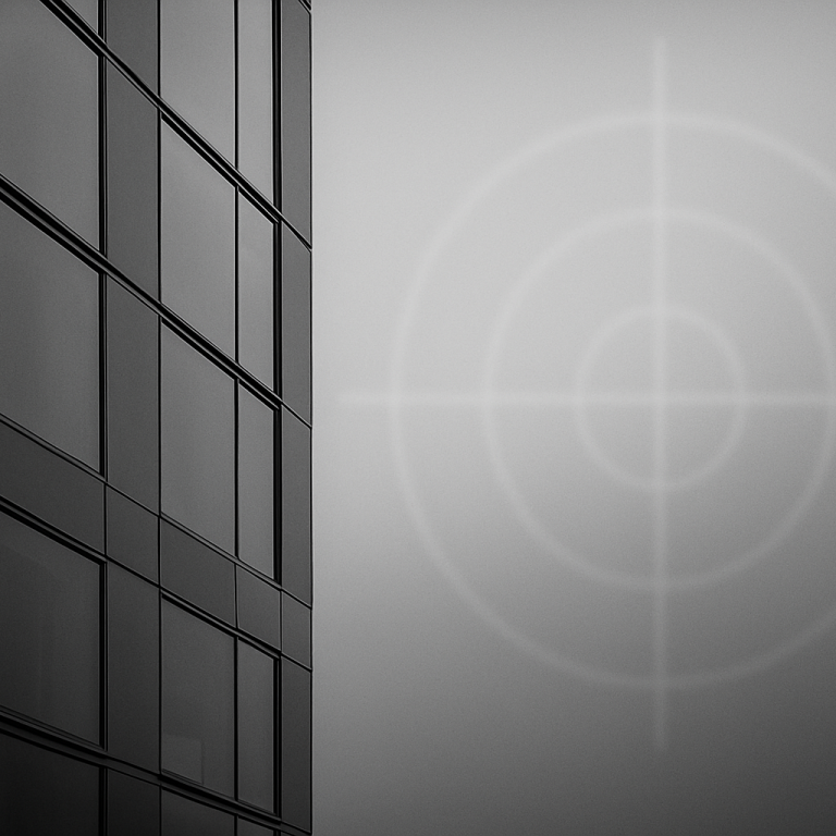 Corporations Being Targeted Over Politics Abstract shot of a glass building corner with a target graphic overlay.